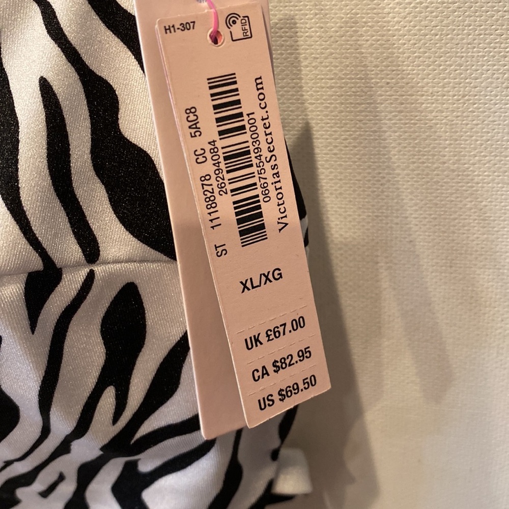 NWT VICTORIA SECRET’S ZEBRA ONE PIECE BEAUTY- WITH OPEN BACK AND SIDES gold trim - Picture 2 of 7